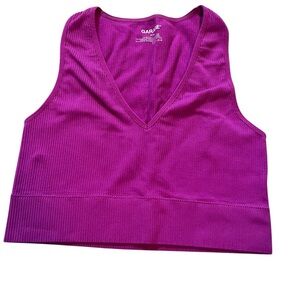 Garage Ribbed V-Neck Crop Tank in Magenta. Medium